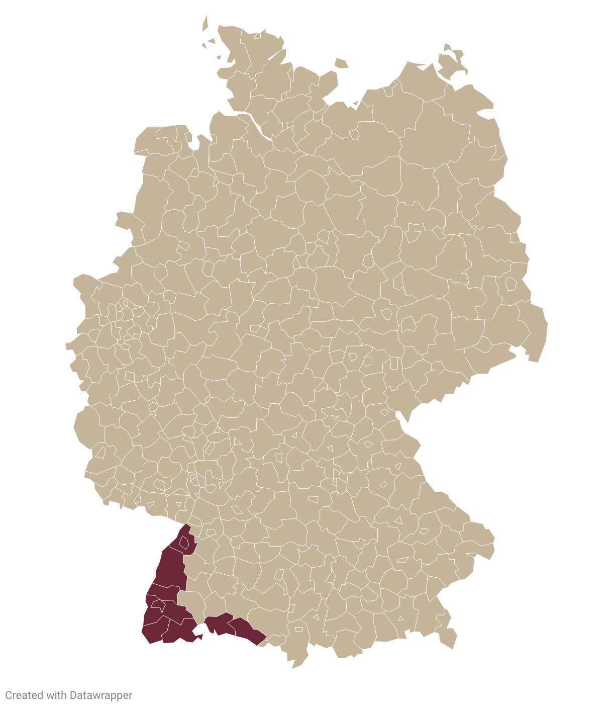 Map of Germany with Baden region highlighted in burgundy