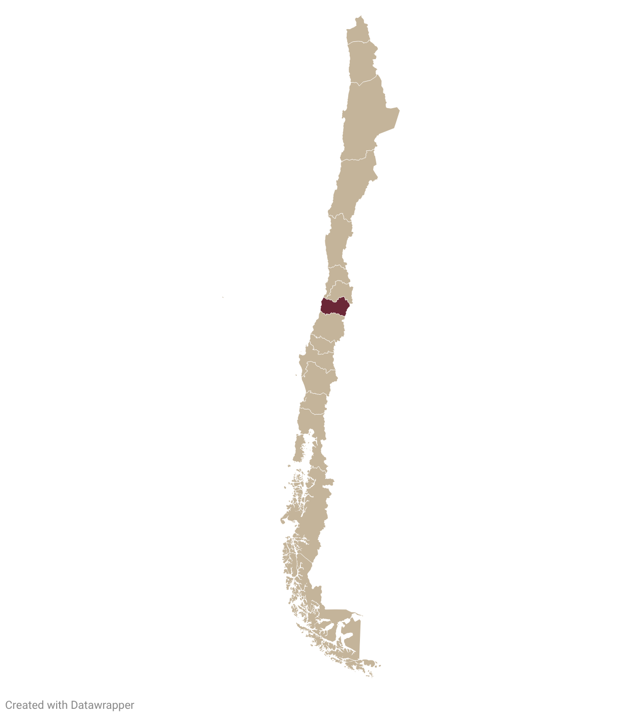 Map of Chile with Colchagua Valley highlighted in burgundy