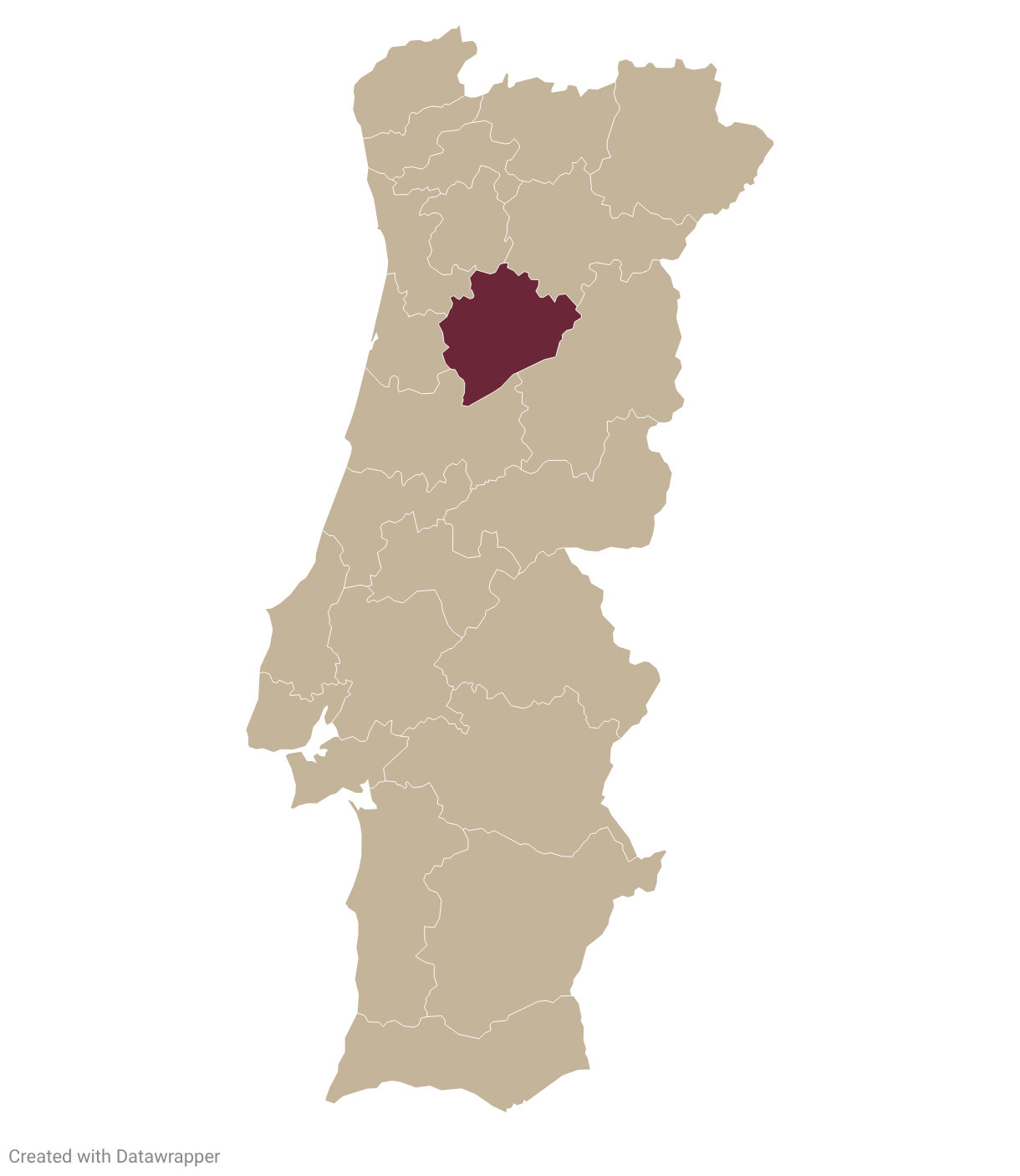 Map of Portugal with Dão highlighted in burgundy
