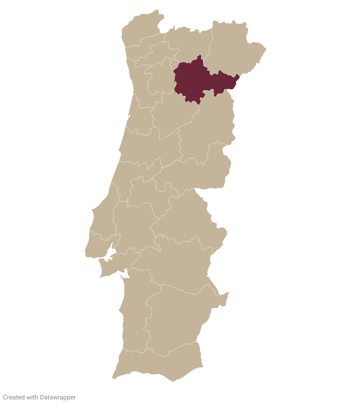 Map of Portugal with Douro Valley highlighted in burgundy