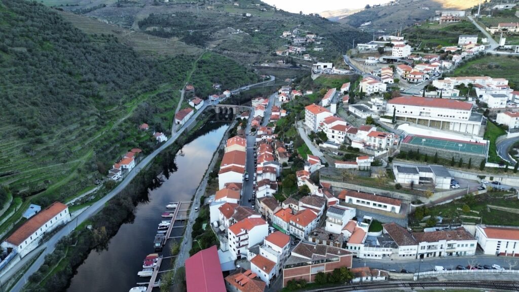 Terraced vineyards blanket the steep hillsides of Portugal Douro Valley, with the river winding through dramatic S-shaped bends