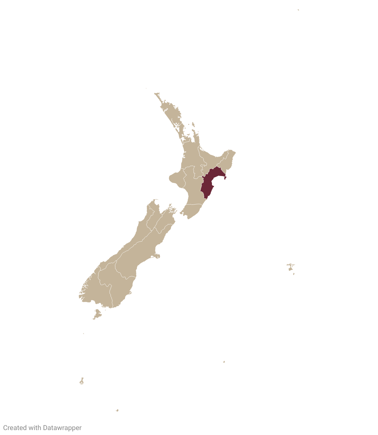 Map of New Zealand with Hawke's Bay highlighted in burgundy