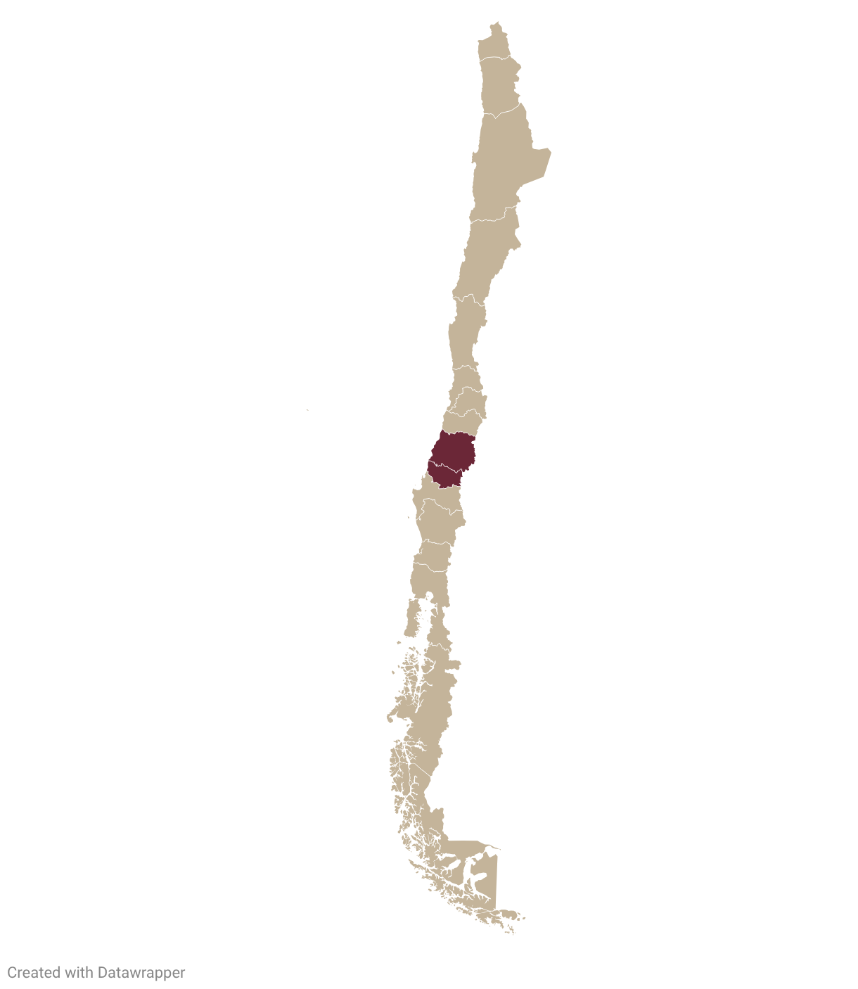 Map of Chile with Itata and Maule highlighted in burgundy