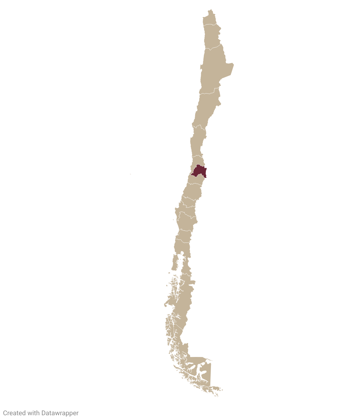 Map of Chile with Maipo Valley highlighted in burgundy