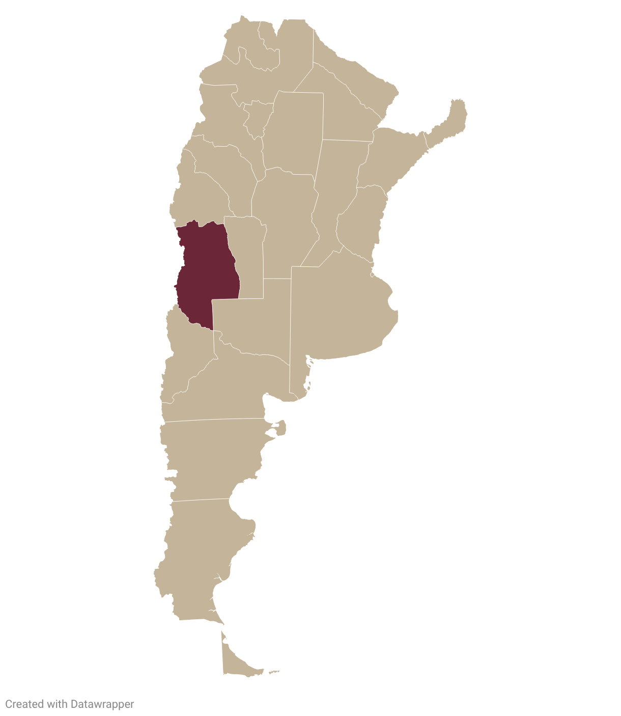 Map of Argentina with Mendoza highlighted in burgundy