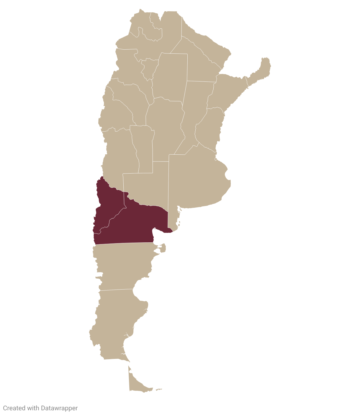 Map of Argentina with Patagonia highlighted in burgundy
