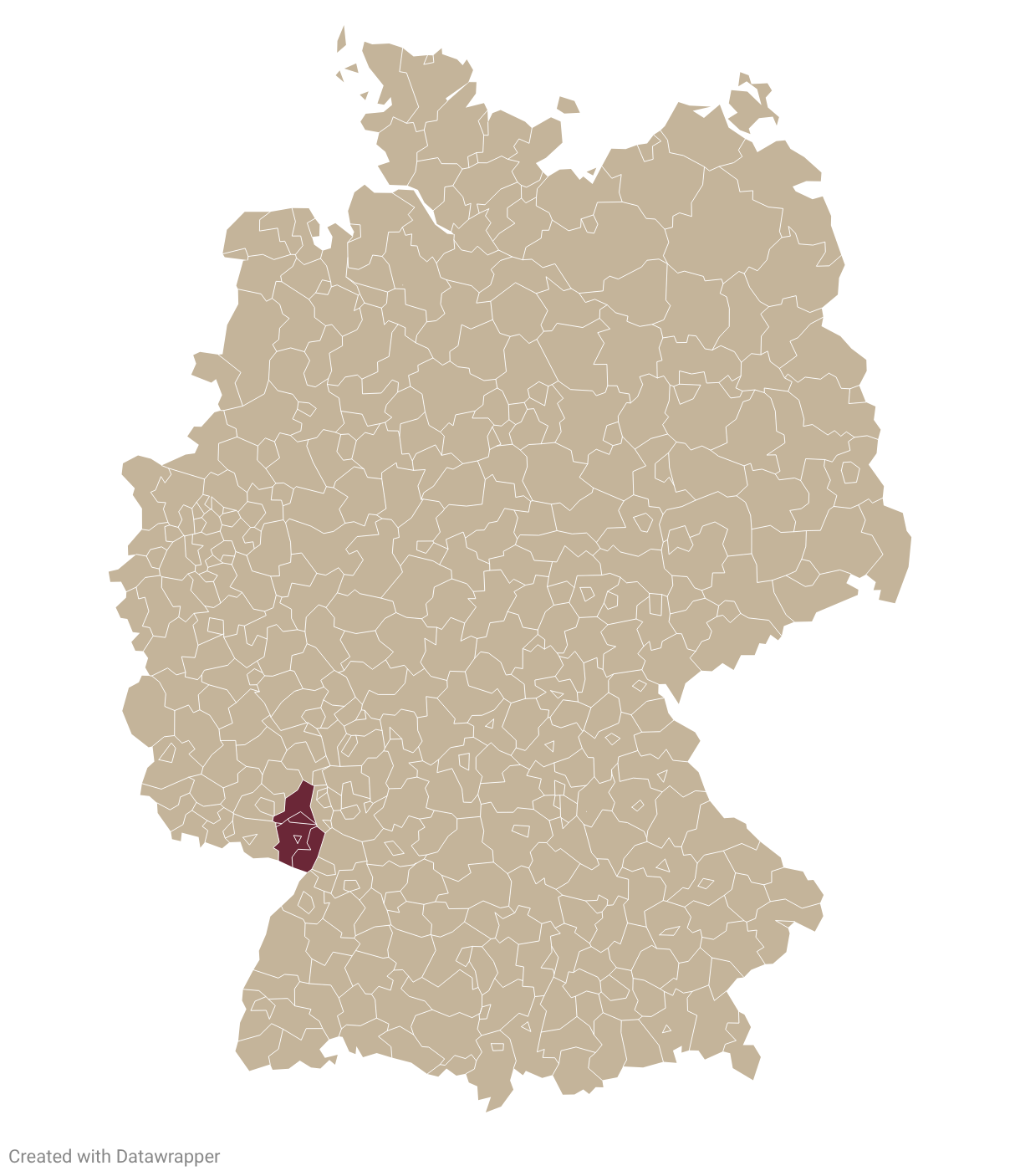 Map of Germany with Pfalz region highlighted in burgundy