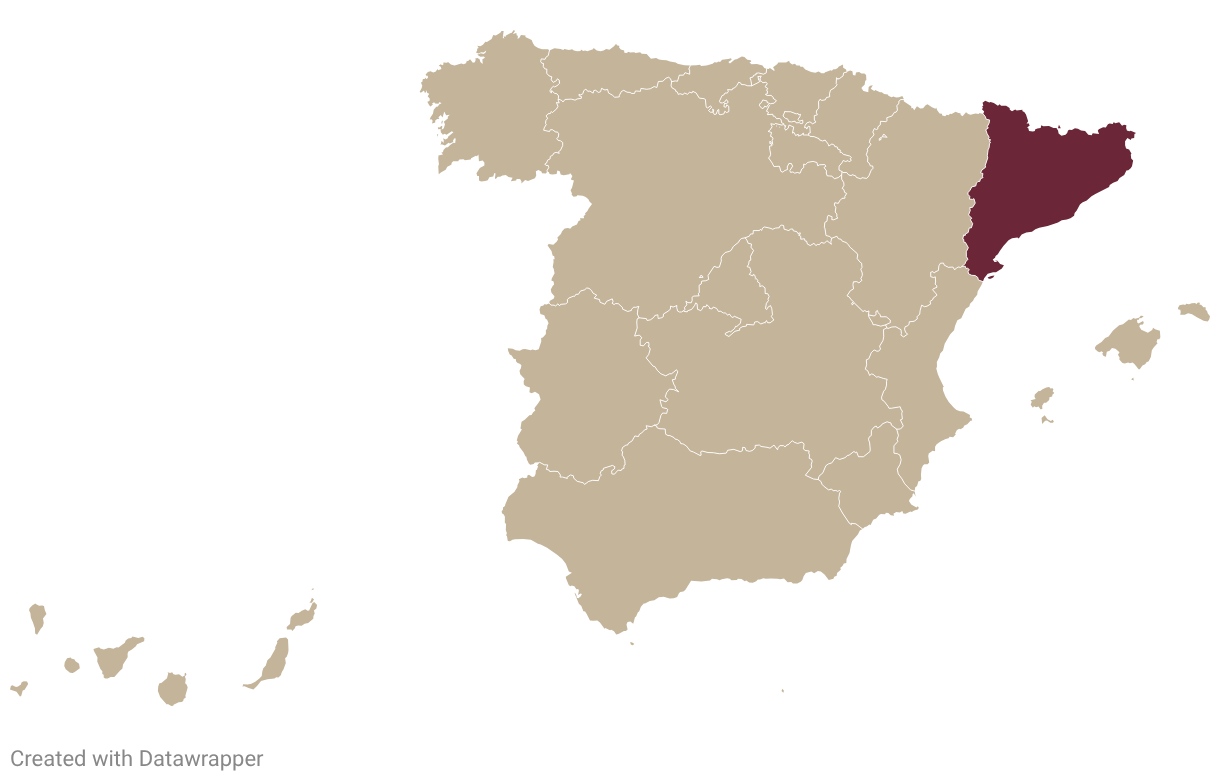 Map of Spain with Priorat highlighted in burgundy