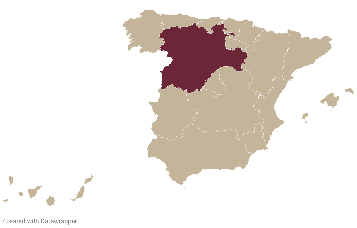 Map of Spain with Ribera del Duero highlighted in burgundy