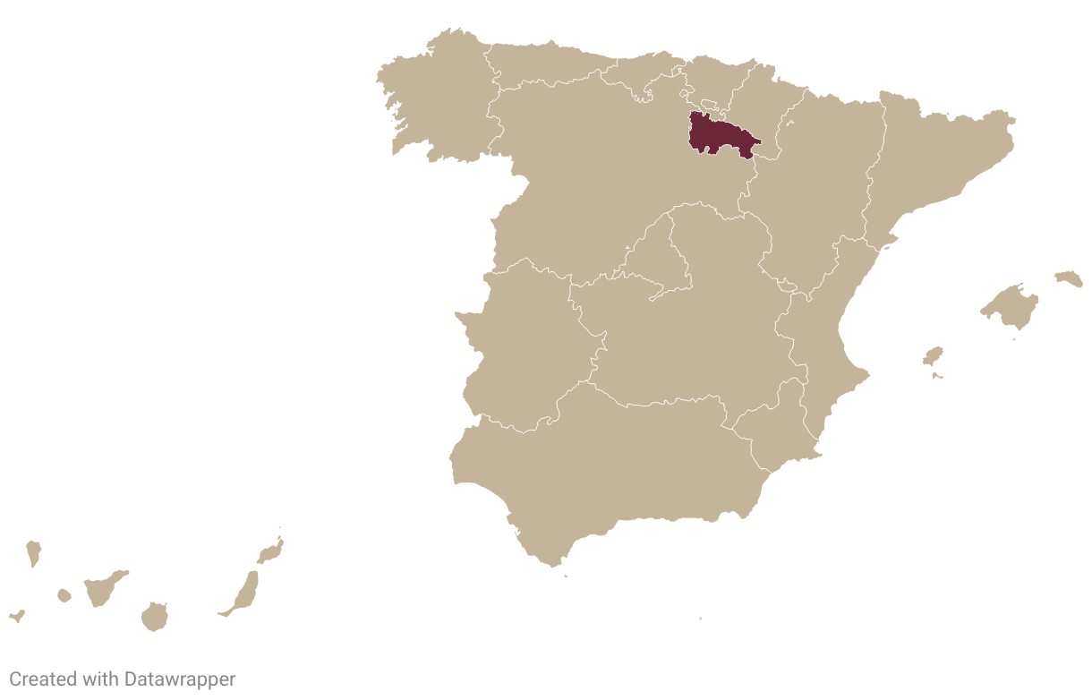 Map of Spain with Rioja highlighted in burgundy