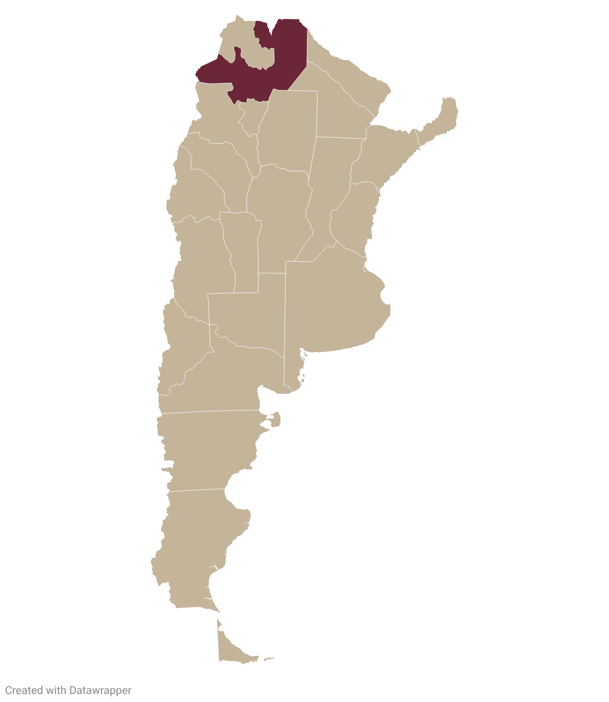 Map of Argentina with Salta highlighted in burgundy