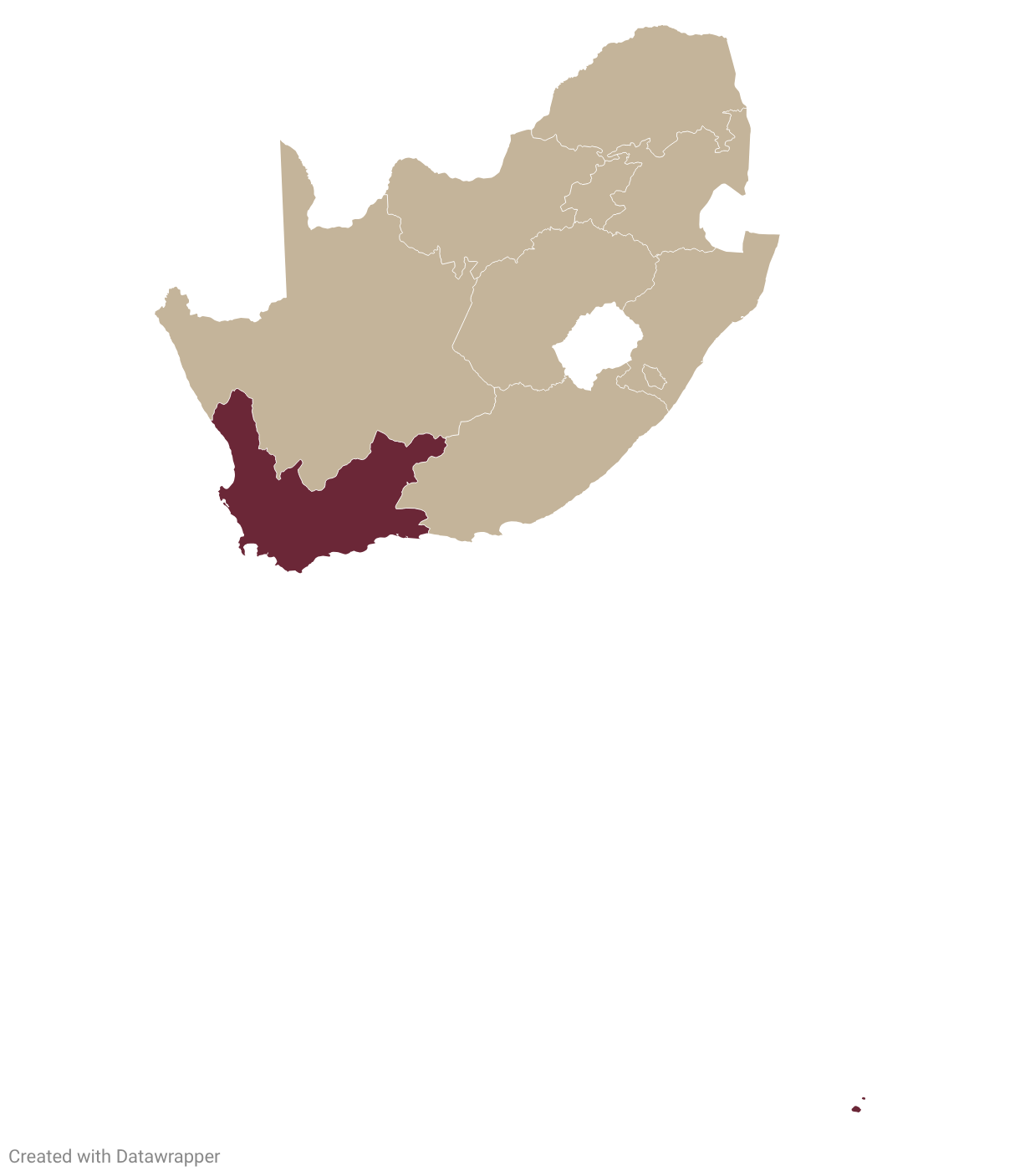 Map of South Africa with Walker Bay highlighted in burgundy