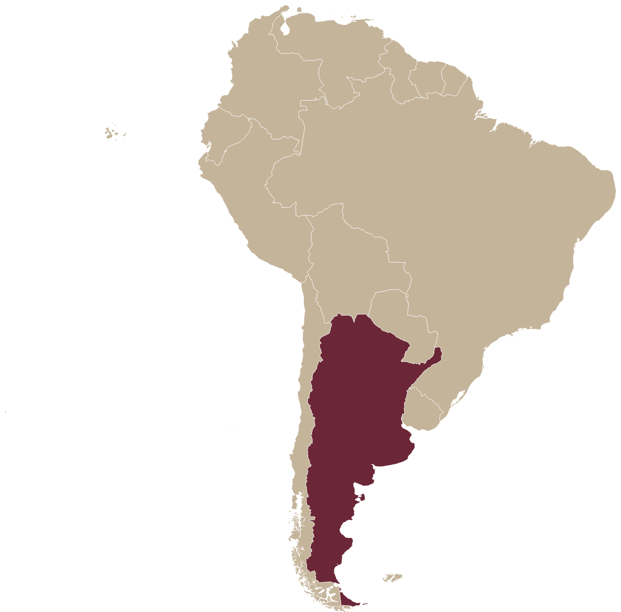 Map of South America with Argentina highlighted