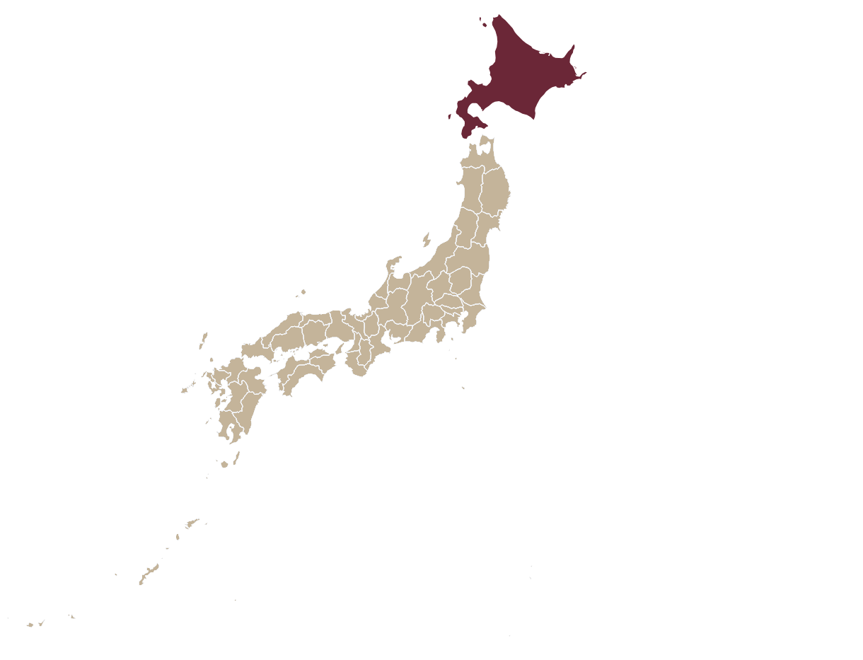 Map of Japan showing Hokkaido prefecture highlighted